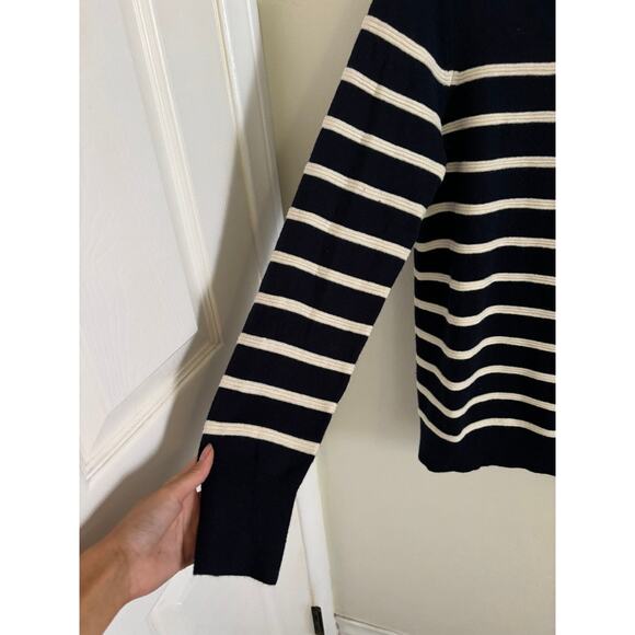 Banana Republic Sweater Women's Small Navy Striped Merino Wool Blend Mock Neck - Picture 5 of 8